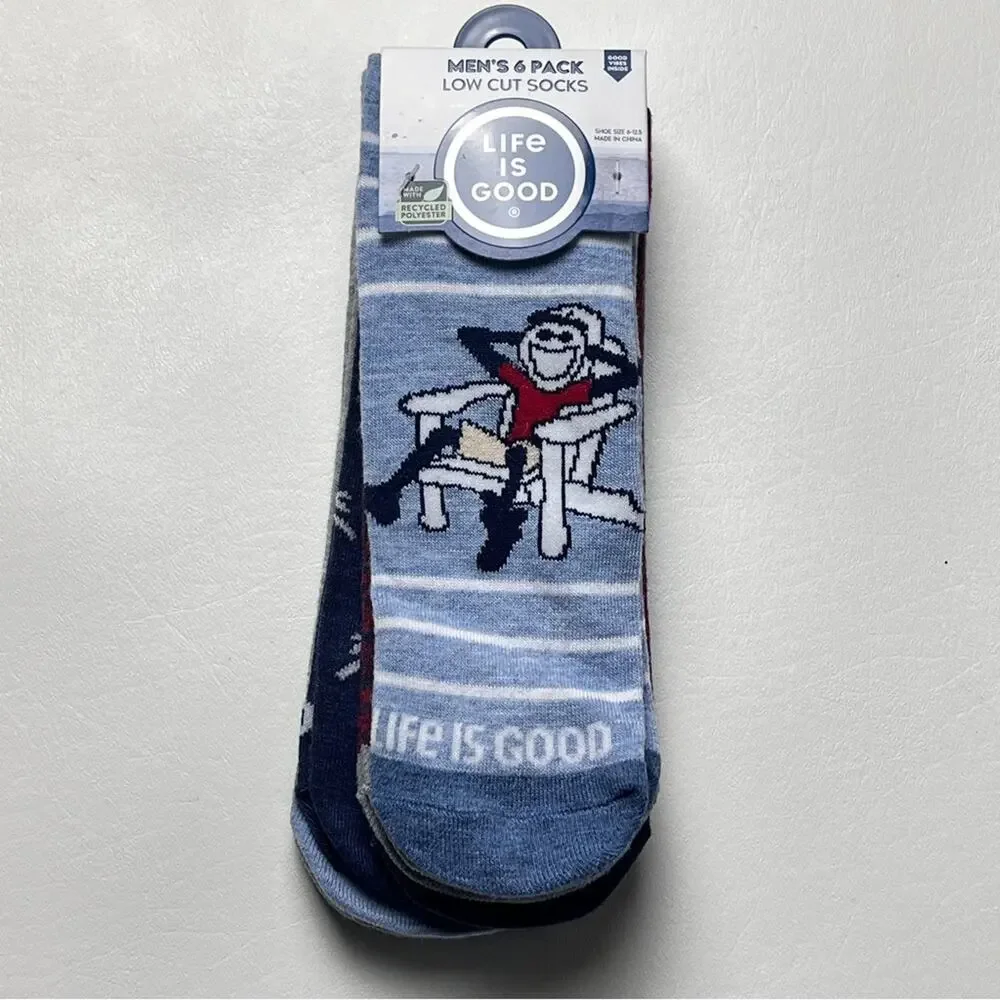 LIFE IS GOOD Men's Lightweight Low Cut Multi 6 Pack Sock Set